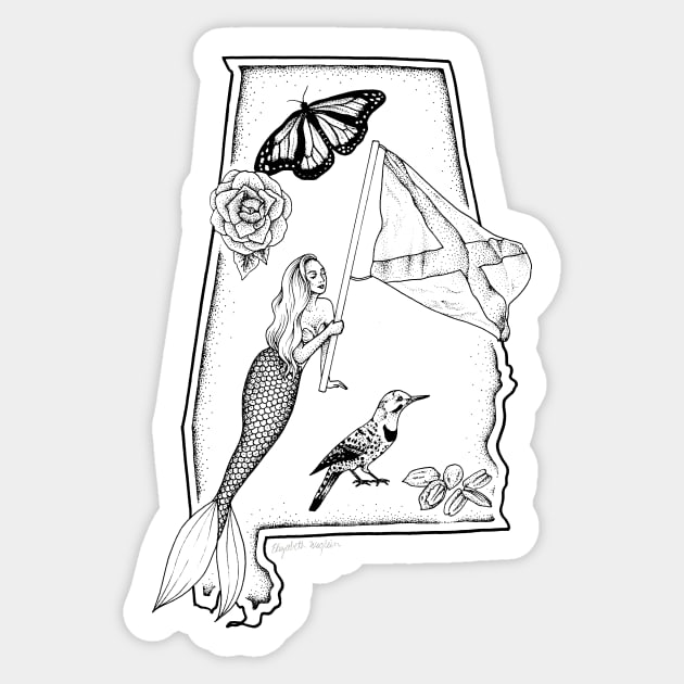 Alabama Mermaid Sticker by Elizabeth Weglein Art